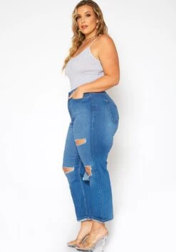 Vibrant Plus Size Distressed Vintage Denim Mom Jean -FemiLook Sales Store 2016804 938 4