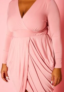 Plus Size Long Sleeve Draped Midi Dress -FemiLook Sales Store 2016842 002 5