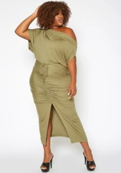 Asoph Plus Size Centered Drawstring Hem Maxi Skirt