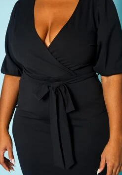 Plus Size V Neck Wrap Bodycon Mini Dress -FemiLook Sales Store 2017244 005 5