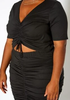 Asoph Plus Size Ruched Crop Top & Pencil Skirt Matching Set -FemiLook Sales Store 2017402 001 5