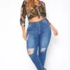 Asoph Plus Size Distressed Blue Wash High Waist Skinny Denim Jeans -FemiLook Sales Store 2017458 185 1