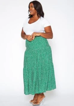 Asoph Plus Size Dainty Floral Print Maxi Flare Skirt -FemiLook Sales Store 2018086 103 2