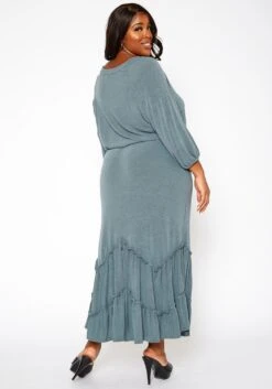 Asoph Plus Size Ruffle Trim Knit Maxi Skirt -FemiLook Sales Store 2018206 161 3