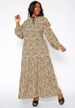 Asoph Plus Size Spotted Print Flare Maxi Dress -FemiLook Sales Store 2018433 190 0