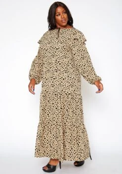 Asoph Plus Size Spotted Print Flare Maxi Dress -FemiLook Sales Store 2018433 190 2