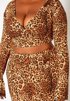 Asoph Plus Size Leopard Print Wrap Crop Top & Midi Skirt Set -FemiLook Sales Store 2018669 106 4