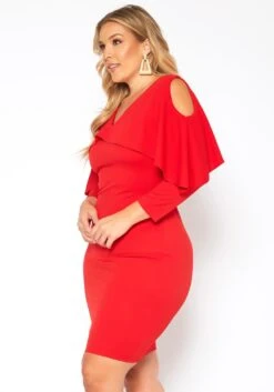Plus Size Ruffle Overlay Long Sleeve Mini Dress -FemiLook Sales Store 2018752 110 2