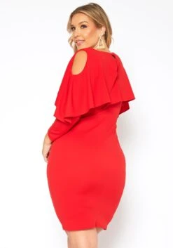 Plus Size Ruffle Overlay Long Sleeve Mini Dress -FemiLook Sales Store 2018752 110 3