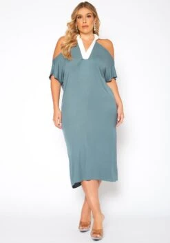 Plus Size Collar Neck Flare Midi Dress -FemiLook Sales Store 2018761 349 0