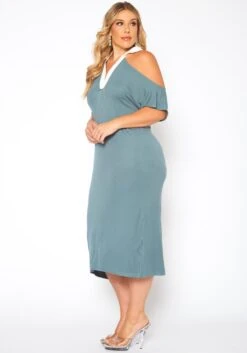 Plus Size Collar Neck Flare Midi Dress -FemiLook Sales Store 2018761 349 2