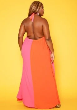 Plus Size Color Splice Flare Maxi Dress -FemiLook Sales Store 2018762 128 3