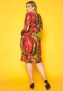 Plus Size Abstract Color Print Flare Mini Dress -FemiLook Sales Store 2018767 473 3