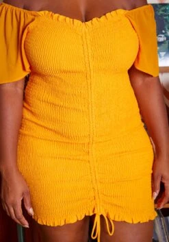 Plus Size Smocked Drawstring Off Shoulder Mini Dress -FemiLook Sales Store 2018997 109 3