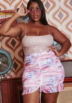 Plus Size Tie Dye Ruffle Trim Mini Skirt