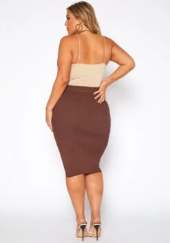 Plus Size High Waist Ribbed Midi Skirt -FemiLook Sales Store 2019063 181 3
