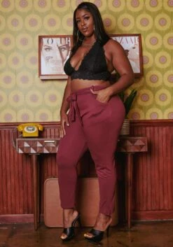 Plus Size High Waist Belted Pants -FemiLook Sales Store 2019067 283 2