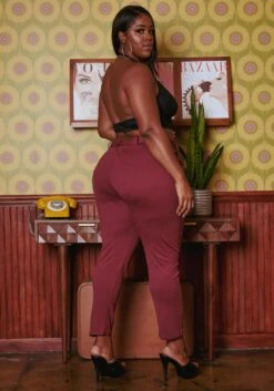 Plus Size High Waist Belted Pants -FemiLook Sales Store 2019067 283 3