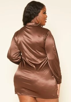 Plus Size Long Sleeve Collar Satin Mini Dress -FemiLook Sales Store 2019200 190 3