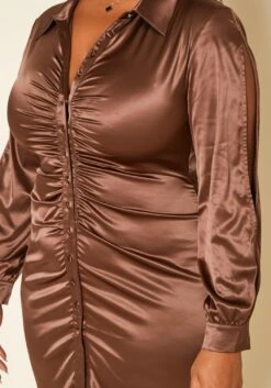 Plus Size Long Sleeve Collar Satin Mini Dress -FemiLook Sales Store 2019200 190 4