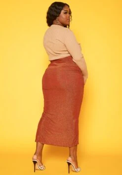 Plus Size Drawstring Hem Shimmer Maxi Skirt -FemiLook Sales Store 2019223 120 3