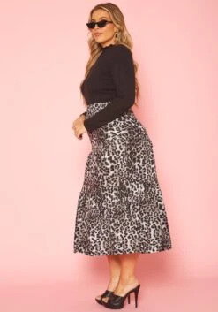Plus Size Leopard Print Flare Maxi Skirt -FemiLook Sales Store 2019260 107 2