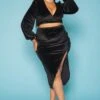 Plus Size Shimmer Wrap Crop Top & Midi Skirt Set -FemiLook Sales Store 2019297 001 1