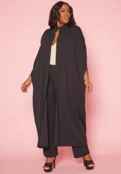Plus Size Open Front Maxi Blouse & Pants Set