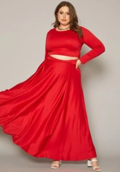 Plus Size Crop Top & Maxi Flare Skirt Set