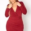 Plus Size Notch Collar Long Sleeve Mini Dress