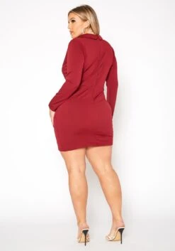 Plus Size Notch Collar Long Sleeve Mini Dress -FemiLook Sales Store 2019384 111 3