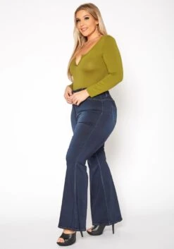 Vibrant Plus Size Butt Lift Bell Bottom Denim Jean -FemiLook Sales Store 2019535 939 2