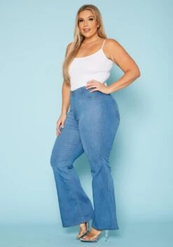 Vibrant Plus Size Classic Blue Flared Hem Jean -FemiLook Sales Store 2019539 938 2