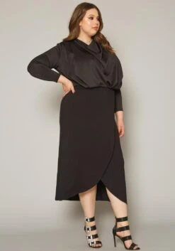 Plus Size High Waist Overlay Midi Skirt -FemiLook Sales Store 2019547 001 2