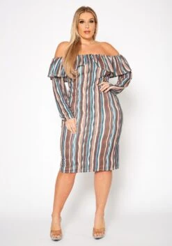 Plus Size Multi Striped Off Shoulder Dress -FemiLook Sales Store 2019553 106 1
