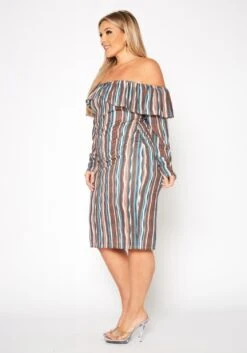 Plus Size Multi Striped Off Shoulder Dress -FemiLook Sales Store 2019553 106 2