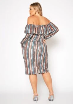 Plus Size Multi Striped Off Shoulder Dress -FemiLook Sales Store 2019553 106 3