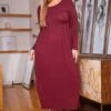 Plus Size Basic Long Sleeve Fit & Flare Maxi Dress