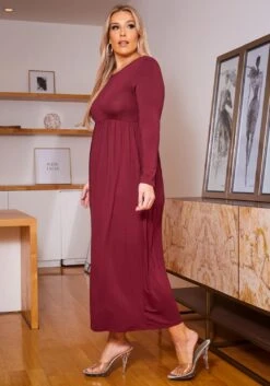 Plus Size Basic Long Sleeve Fit & Flare Maxi Dress -FemiLook Sales Store 2019556 111 2