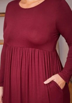 Plus Size Basic Long Sleeve Fit & Flare Maxi Dress -FemiLook Sales Store 2019556 111 4