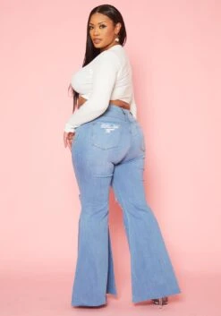 Vibrant Plus Size Distressed Raw Cut Bell Bottom Denim Jean -FemiLook Sales Store 2019585 938 3