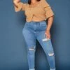 Vibrant Plus Size Distressed Mid Rise Skinny Jean -FemiLook Sales Store 2019589 938 1