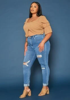 Vibrant Plus Size Distressed Mid Rise Skinny Jean -FemiLook Sales Store 2019589 938 2