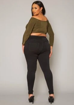 Vibrant Plus Size High Waist Black Denim Skinny Jean -FemiLook Sales Store 2019590 001 3