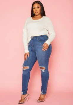 Vibrant Plus Size Distressed Skinny Denim Jeans -FemiLook Sales Store 2019591 938 2