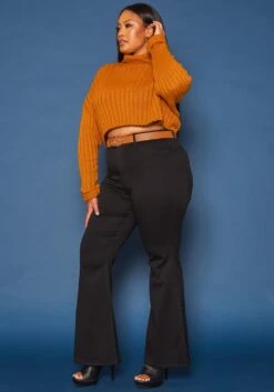 Vibrant Plus Size Bell Bottom Black Denim Jean -FemiLook Sales Store 2019592 001 2