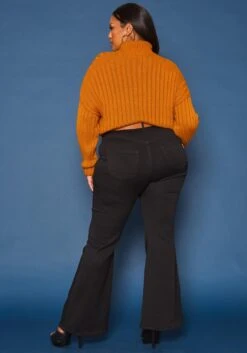 Vibrant Plus Size Bell Bottom Black Denim Jean -FemiLook Sales Store 2019592 001 3