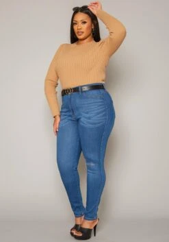 Vibrant Plus Size Knee Rip Skinny Denim Jean -FemiLook Sales Store 2019593 938 2