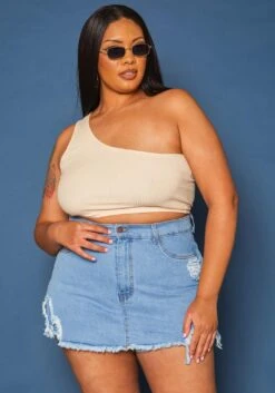 Vibrant Plus Size Distressed Mini Skort
