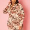 Plus Size Marble Pattern Collar Mini Dress